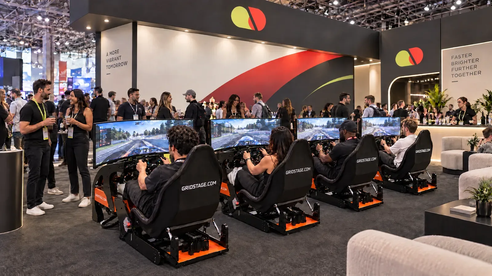 GRIDSTAGE racing simulators in use at a branded trade-show activation